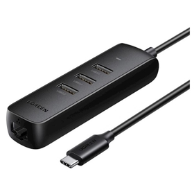 USB-C ჰაბი UGREEN CM416 (10917) Type-C Hub Splitter, 3xUSB3.0, RJ45, 0.25m, Black