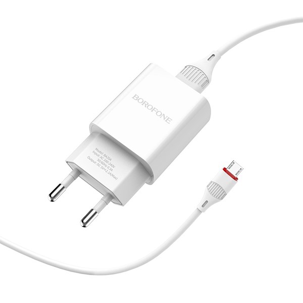 BOROFONE BA20A Sharp single port charger(EU) white with cable