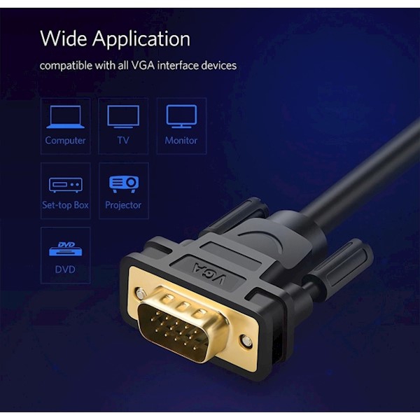 VGA კაბელი UGREEN VG101 (11633) VGA Male to Male Cable 10m (Black)
