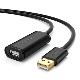 USB დამაგძელებელი Ugreen US121 USB 2.0 Active Extension Cable with Chipset 15m (Black) 10323