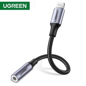 აუდიო ადაპტერი UGREEN 30756 Lightning M/F Round Cable Aluminum Shell with Braided 10cm (Black)