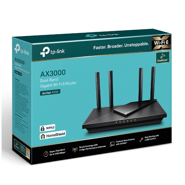 Archer AX55, TP-Link, AX3000 Wi-Fi 6 Gigabit Router Dual-Band