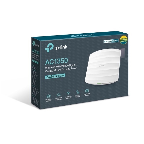 EAP225 , TP LINK , AC1350 Wireless MU-MIMO Gigabit Ceiling Mount Access Point with Passive PoE