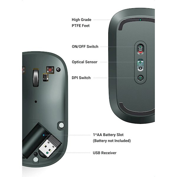 მაუსი UGREEN MU001 (90374) Wireless 2.4G Slim Silent Mouse, 4000DP, Green