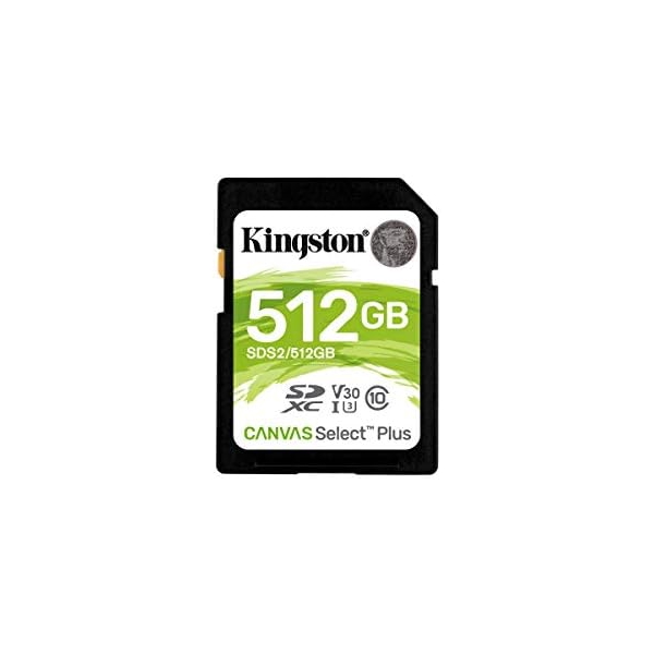 Flash Card/ Kingston 512GB SDXC Canvas Select Plus 100MB/s Read Class 10 UHS-I U1 V30 Memory Card (SDS2/512GB)
