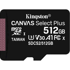 Flash Card/ Kingston 512GB microSDXC Canvas Select Plus 100R A1 C10 Card + Adapter (SDCS2/512GB)