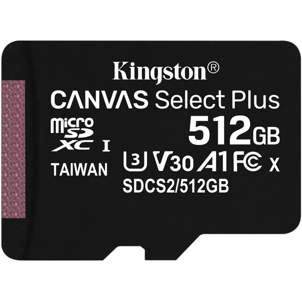 Flash Card/ Kingston 512GB microSDXC Canvas Select Plus 100R A1 C10 (SDCS2/512GBSP) ( Single Pack W/O Adapter)