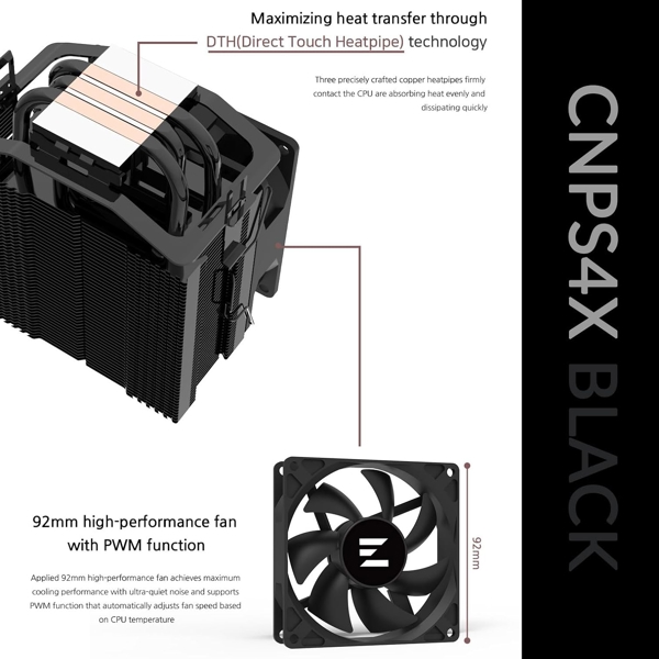 Zalman CPU cooling system CNPS4X BLACK, LGA1700, 1200, 115X, 775, AM5, AM4, AM3+, AM3, FM2+, FM2, TDP150W