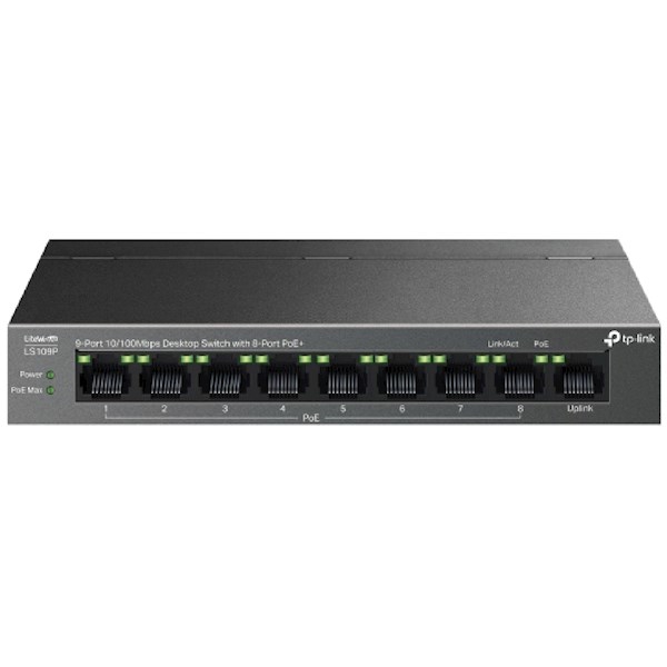 ქსელის გამანაწილებელი  LS109P, TP-Link, 9-Port 10/100Mbps Desktop Switch with 8-Port PoE+