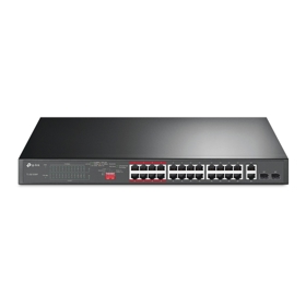 ქსელის გამანაწილებელი  TL-SL1226P, TP-Link, 24-Port 10/100Mbps + 2-Port Gigabit Rackmount Switch with 24-Port PoE+
