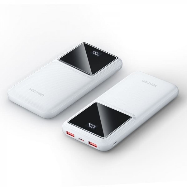 VENTION FHKW0 10000mAh Power Bank (Micro-USB + USB-C + USB-A + USB-A) 22.5W White LED Display Type