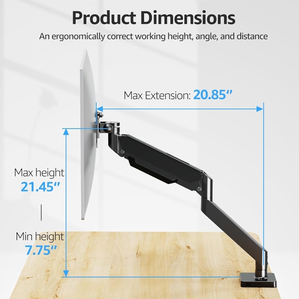 MOUNTUP Monitor Desk Mount Fits 22-42'' Heavy Duty Widescreen, Gas Spring Computer Monitor Stand for desk, Holds4.4-33 lbs Larger Screen, Ultrawide Monitor Arm with USB, VESA Mount Clamp/Grommet Base