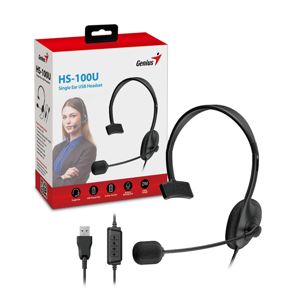 HS-100U,BLACK,Genius USB  headset