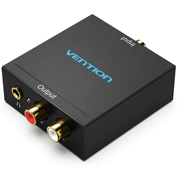 BDFB0-EU Optical Fiber/Coaxial Digital Audio to TRS 3.5mm/2RCA Audio VENTION Converter Black Aluminum Alloy Type EU Standard