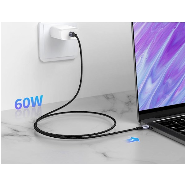 USB კაბელი UGREEN 50152 USB 2.0 C M/M Round Cable Nickel Plating Aluminum Shell 2m (Gray Black)