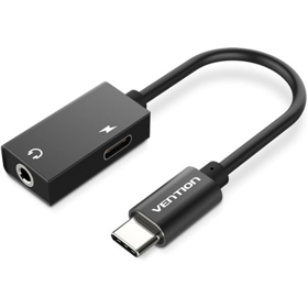 VENTION BGGBA Type-C to 3.5mm Audio Cable with Type-C Power Supply 0.1M Black Metal Type