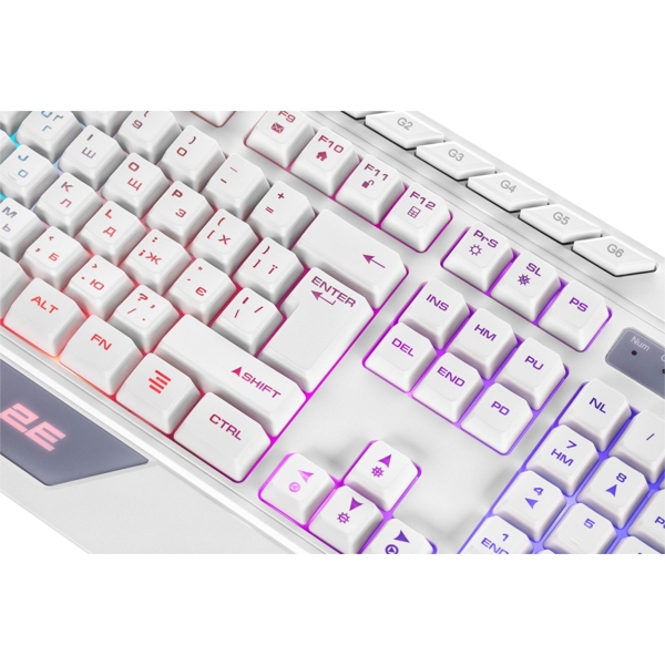 2E GAMING Membrane keyboard KG315 110key, USB-A, EN/UA, RGB, white