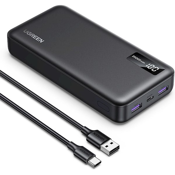 პორტატული დამტენი UGREEN PB312(25683), 20000mAh, USB Type-C, USB, Two-way Power Bank, Black