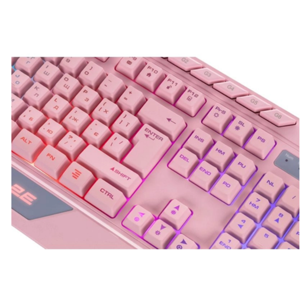 2E GAMING Membrane keyboard KG315 110key, USB-A, EN/UA, RGB, pink