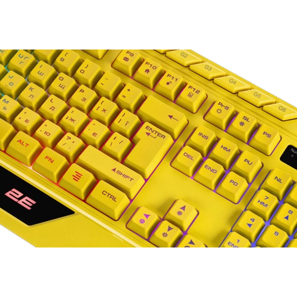 2E GAMING Membrane keyboard KG315 110key, USB-A, EN/UA, RGB, yellow