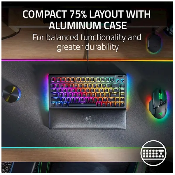 Razer Keyboard BlackWidow V4 75% RGB 83key Mechanical Tactile Switch GEN-3 USB EN, black