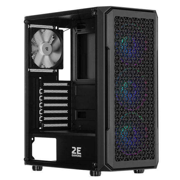 2E GAMING Computer case HEXAGON (G338) MidT,2xUSB2.0,1xUSB3.0, 1x120+3x120ARGB ,TG (side panel),without PSU,black