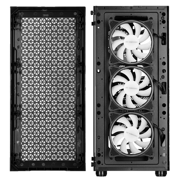 2E GAMING Computer case HEXAGON (G338) MidT,2xUSB2.0,1xUSB3.0, 1x120+3x120ARGB ,TG (side panel),without PSU,black