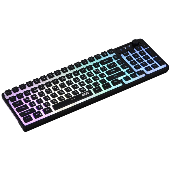 2E GAMING Membrane keyboard KG390 100key, USB-A/WL/BT, EN/UA, RGB, black