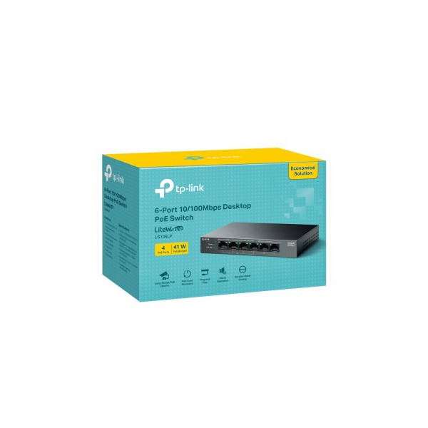 ქსელის გამანაწილებელი LS106LP, TP-Link, 6-Port 10/100Mbps Desktop Switch with 4-Port PoE, 41 W