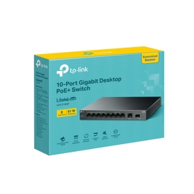 ქსელის გამანაწილებელი LS1210GP, TP-Link, 9-Port Gigabit Desktop Switch with 8-Port PoE+, 1× Gigabit SFP Port,61 W