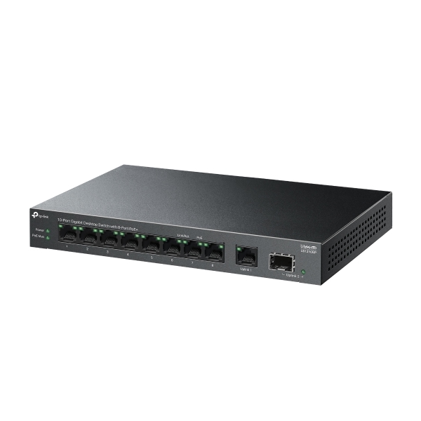 ქსელის გამანაწილებელი LS1210GP, TP-Link, 9-Port Gigabit Desktop Switch with 8-Port PoE+, 1× Gigabit SFP Port,61 W
