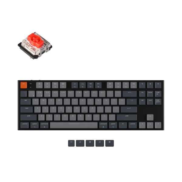 Mechanical keyboard Keychron K1 MAX 87Key, K pro Red, WL/BT/USB-A, QMK, EN, White Led