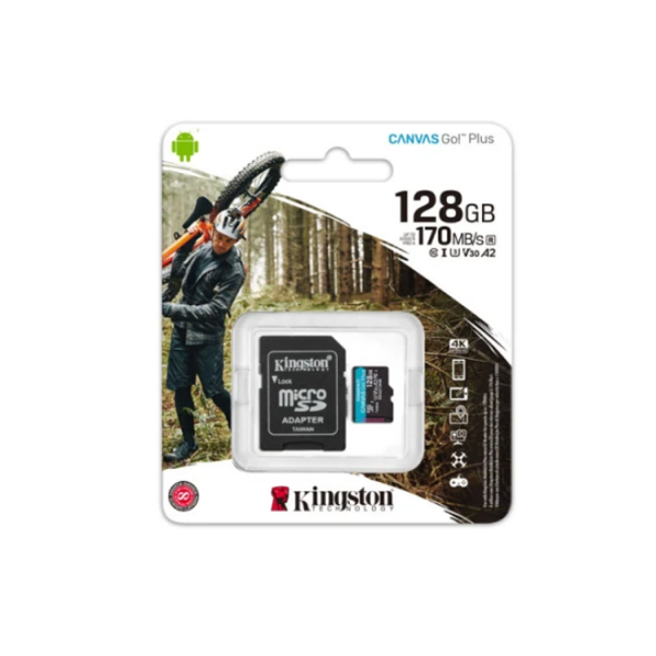 Flash Card/ Kingston Canvas Go Plus 128GB microSD Card | Up to 200MB/s | Class 10, UHS-I, U3, V30, A2 | SDCG4/128GB