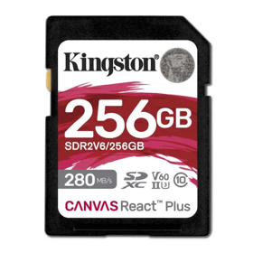 Flash Card/ Kingston 256GB SDXC Canvas React Plus UHS-II 280R/150W U3 V60 for Full HD/4K