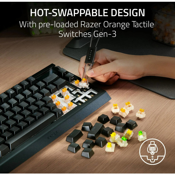 Razer Keyboard mechanical BlackWidow V4 Pro 75%, 81key, Mechanical Switches Gen-3, USB-A/WL/BT, EN, RGB, blck