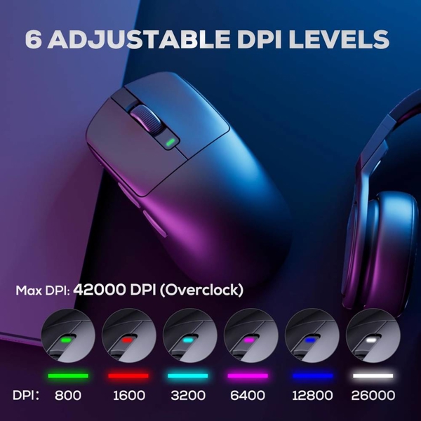 მაუსი Royal Kludge RKM3, Wireless, 2.4GHz, Bluetooth, USB, Gaming Mouse, Black