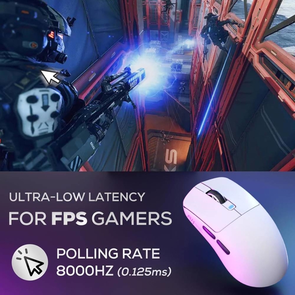 მაუსი Royal Kludge RKM3, Wireless, 2.4GHz, Bluetooth, USB, Gaming Mouse, White