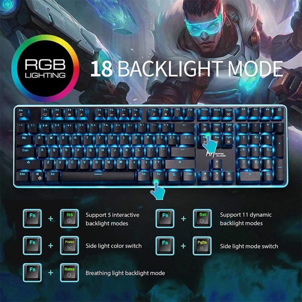 კლავიატურა Royal Kludge RK918 Mechanical Keyboard, Blue switch, Wired, USB, Black