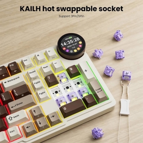 კლავიატურა Royal Kludge RK N99 RGB Mechanical Keyboard, Violet Switch, Hot Swappable, Wireless, USB, Bluetooth, 2.4GHz, Mocha Grey