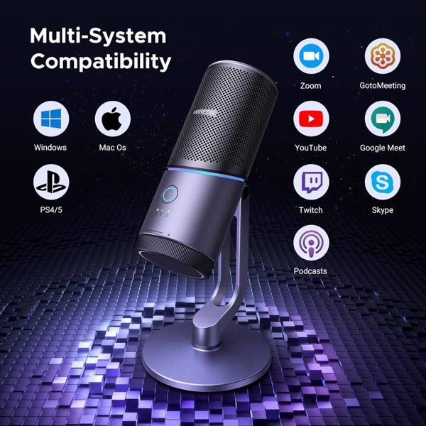 მიკროფონი UGREEN CM769 (35629), Microphone for PC, RGB, USB, 3.5mm, Black