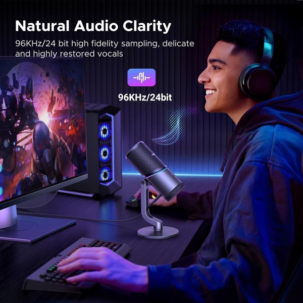 მიკროფონი UGREEN CM769 (35629), Microphone for PC, RGB, USB, 3.5mm, Black
