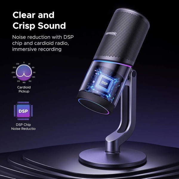 მიკროფონი UGREEN CM769 (35629), Microphone for PC, RGB, USB, 3.5mm, Black