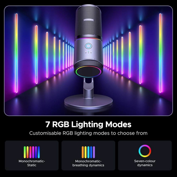 მიკროფონი UGREEN CM769 (35629), Microphone for PC, RGB, USB, 3.5mm, Black