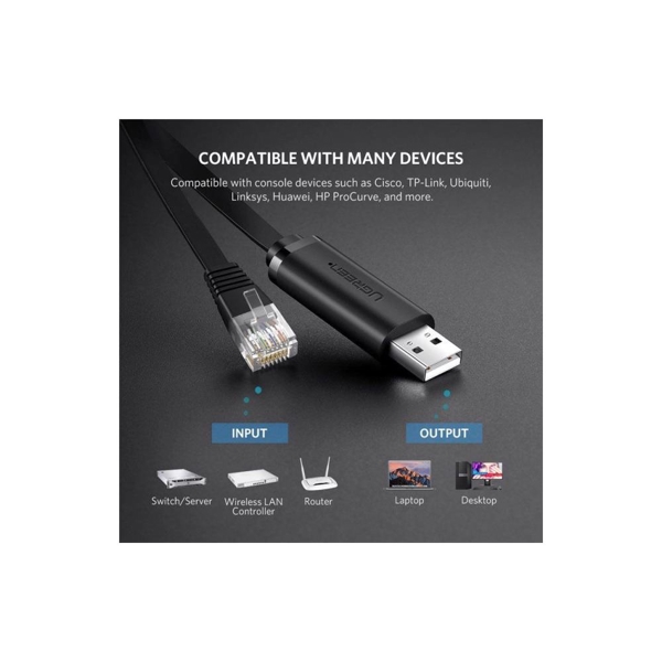 USB LAN კაბელი UGREEN CM204 (50773), USB to RJ45 Console Cable, 1.5m, Black