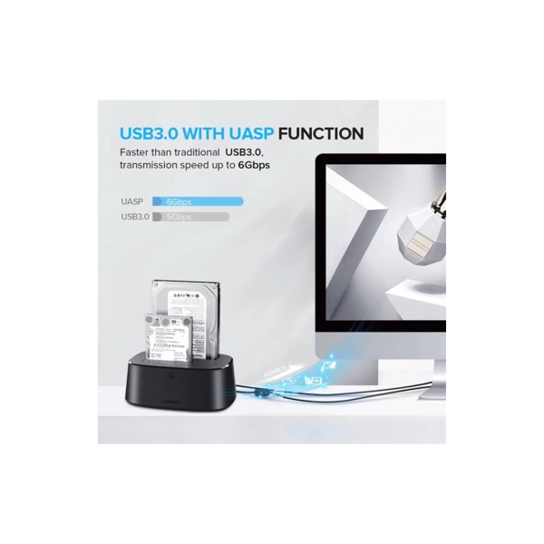 მყარი დისკის წამკითხველი UGREEN CM198 (50857) USB 3.0 to SATA Dual-Bay Hard Drive Docking Station