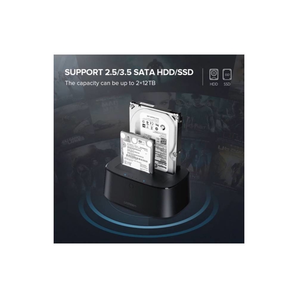 მყარი დისკის წამკითხველი UGREEN CM198 (50857) USB 3.0 to SATA Dual-Bay Hard Drive Docking Station