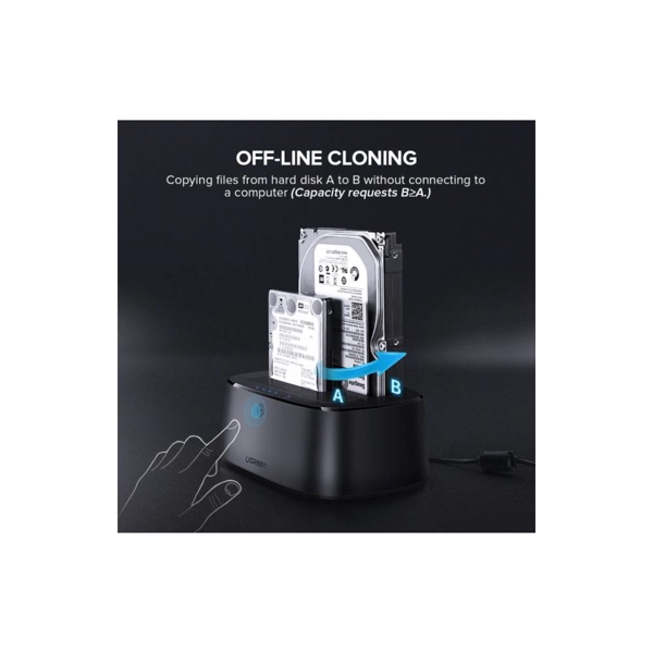 მყარი დისკის წამკითხველი UGREEN CM198 (50857) USB 3.0 to SATA Dual-Bay Hard Drive Docking Station