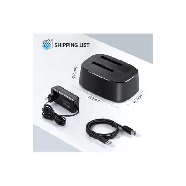 მყარი დისკის წამკითხველი UGREEN CM198 (50857) USB 3.0 to SATA Dual-Bay Hard Drive Docking Station