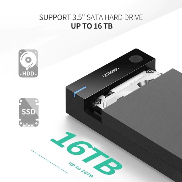 მყარი დისკის ქეისი UGREEN US222 (50422) USB 3.5 Inch HDD Enclosure SSD SATA USB 3.0 power Adapter