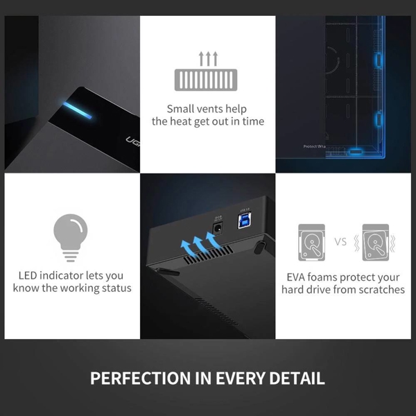 მყარი დისკის ქეისი UGREEN US222 (50422) USB 3.5 Inch HDD Enclosure SSD SATA USB 3.0 power Adapter